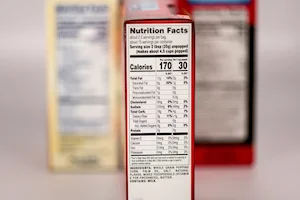 Label on the end of a food box listing facts about nutrition